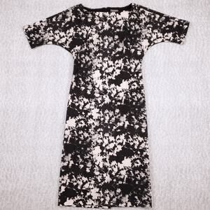 Vince Camuto Sheath Dress Womens M Black White Floral Short Sleeve Zip Y2K